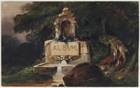 TvB T 418
<br/>
Bron in boomrijk landschap: Titelblad van een album
<br/>
<em>Anoniem NL (19de eeuw)</em>